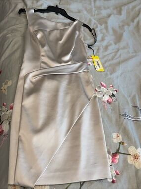 Karen Millen Satin Mini Dress in Light Silver